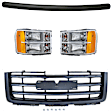2008 GMC Sierra 1500 - 4-Piece Kit Driver and Passenger Side Halogen Headlight, With bulb(s), OE Replacement,  Includes (1) Grille Assembly, (2) Headlight, and (1) Hood Molding
