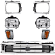 7-Piece Kit Driver and Passenger Side, Center Halogen Headlight, Includes (2) Corner Light, (1) Grille Assembly, (2) Headlight, and (2) Headlight Door