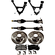 7-Piece Kit Front, Driver and Passenger Side, Lower Control Arm Kit, Includes (2) Axle Assembly, (2) Brake Disc, (1) Brake Pad Set, and (2) Control Arm