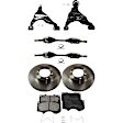7-Piece Kit Front, Driver and Passenger Side, Lower Control Arm, 4WD, Includes (2) Axle Assembly, (2) Brake Disc, (1) Brake Pad Set, and (2) Control Arm