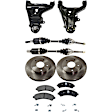 7-Piece Kit Front, Driver and Passenger Side, Lower Control Arm Kit, Includes (2) Axle Assembly, (2) Brake Disc, (1) Brake Pad Set, and (2) Control Arm