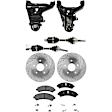 7-Piece Kit Front, Driver and Passenger Side, Lower Control Arm Kit, Includes (1) Brake Pad Set, (2) Control Arm, (2) Brake Disc and (2) Axle Assembly
