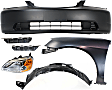 2003 Honda Civic - 6-Piece Kit Driver Side Halogen Headlight, Without bulb(s), OE Replacement, Coupe,  Includes (2) Bumper Bracket, (1) Bumper Cover, (1) Fender, (1) Fender Liner, and (1) Headlight