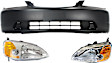 3-Piece Kit Driver and Passenger Side Halogen Headlight, Without bulb(s), Coupe, OE Replacement, Includes (1) Bumper Cover and (2) Headlight