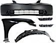 5-Piece Kit, Front Primed Bumper Cover, Includes (2) Bumper Bracket, (1) Bumper Cover, (1) Fender, and (1) Fender Liner