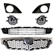 6-Piece Kit Front, Driver and Passenger Side Halogen Fog Light, With bulb(s), Includes (2) Fog Light, (1) Bumper Grille, (1) Grille Assembly and (2) Fog Light Trim