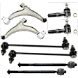 8-Piece Kit Front, Driver and Passenger Side, Lower Control Arm, includes (1) Sway Bar Link, (2) Control Arm, (2) Tie Rod End