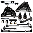 14-Piece Kit Front Control Arm Includes (2) Control Arm, (1) Center Link, (1) Idler Arm, (2) Ball Joint, (4) Tie Rod End, (2) Sway Bar Link and (2) Tie Rod Adjusting Sleeve