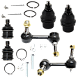 6-Piece Kit Front, Driver and Passenger Side, Upper and Lower Ball Joint, includes (4) Ball Joint and (2) Sway Bar Link