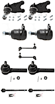 10-Piece Kit Front, Driver and Passenger Side, Upper and Lower Ball Joint, includes (4) Ball Joint, (2) Sway Bar Link, and (4) Tie Rod End