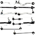 12-Piece Kit Front, Driver and Passenger Side, Lower, Frontward and Rearward Control Arm, Includes (4) Control Arm, (4) Tie Rod End and (4) Sway Bar Link