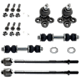 6-Piece Kit Front, Driver and Passenger Side, Lower Ball Joint, includes (2)Ball Joint, (2)Tie Rod End and (2)Sway Bar Link