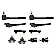 10-Piece Kit Front, Driver and Passenger Side, Upper and Lower Ball Joint, includes (4) Ball Joint, (2) Tie Rod Adjusting Sleeve, and (4) Tie Rod End
