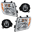 4-Piece Kit Driver and Passenger Side Halogen Headlight, With bulb(s), For Models With 1-Piece Type Bumper, OE Replacement, Includes (2) Fog Light and (2) Headlight