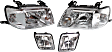 2005-2007 Mercury Mariner - 4-Piece Kit Driver and Passenger Side Halogen Headlight, With bulb(s), OE Replacement, Includes (2) Fog Light and (2) Headlight
