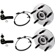 2-Wheel Set Front, Driver and Passenger Side Wheel Hub, 5 Lugs, With Bearing, With Sensor, includes (2) Tie Rod End and (2) Wheel Hub