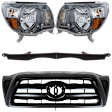 2005-2010 Toyota Tacoma - 5-Piece Kit Driver and Passenger Side Halogen Headlight, With bulb(s), Type 1, OE Replacement, Includes (2) Headlight, (2) Headlight Filler and (1) Grille Assembly