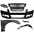 6-Piece Kit Front Primed Bumper Cover, Includes (1) Bumper Cover, (1) Fender, (1) Fender Liner, (1) Fender Support, (1) Grille, and (1) Headlight
