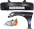 3-Piece Kit Driver Side Halogen Headlight, With bulb(s), OE Replacement, Sedan, Includes (1) Bumper Cover, (1) Fender and (1) Headlight