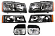 2004 Chevrolet Avalanche 1500 - 6-Piece Kit Driver and Passenger Side Halogen Headlight, With bulb(s), For Models Without Body Cladding, OE Replacement,  Includes (2) Fog Light, (2) Headlight, and (2) Turn Signal Light