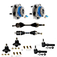 8-Piece Kit Front, Driver and Passenger Side Axle Assembly, includes (2) Axle Assembly, (2) Ball Joint, (2) Tie Rod End, and (2) Wheel Hub