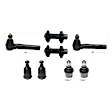8-Piece Kit Front, Driver and Passenger Side, Upper and Lower Ball Joint, includes (4) Ball Joint, (2) Tie Rod Adjusting Sleeve, and (2) Tie Rod End