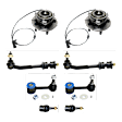 2-Wheel Set Front, Driver and Passenger Side Wheel Hub, 5 Lugs, With Bearing, With Sensor, Includes (2) Ball Joint, (4) Sway Bar Link, and (2) Wheel Hub
