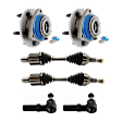 6-Piece Kit Front, Driver and Passenger Side Axle Assembly, includes (2) Axle Assembly, (2) Tie Rod End, and (2) Wheel Hub