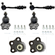 6-Piece Kit Front, Driver and Passenger Side, Upper and Lower Ball Joint, includes (4) Ball Joint and (2) Sway Bar Link