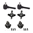 6-Piece Kit Front, Driver and Passenger Side, Upper and Lower Ball Joint, includes (4) Ball Joint and (2) Tie Rod End
