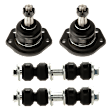 4-Piece Kit Front, Driver and Passenger Side, Upper Ball Joints, includes (2) Ball Joint and (2) Sway Bar Link