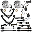 17-Piece Front Suspension Kit Includes (2) Control Arm, (1) Idler Arm Bracket, (1) Pitman Arm, (1) Idler Arm, (4) Tie Rod End, (2) Ball Joint, (2) Sway Bar Link, (2) Wheel Hub and (2) Axle Assembly