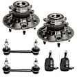 2-Wheel Set Front, Driver and Passenger Side Wheel Hub, 6 Lugs, With Bearing, Without Sensor, RWD, Includes (2) Sway Bar Link, (2) Ball Joint and (2) Wheel Hub