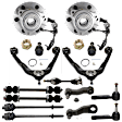 15-Piece Kit Front Suspension Kit, Includes (1) Axle Assembly, (2) Ball Joint, (2) Control Arm, (1) Idler Arm, (1) Pitman Arm, (2) Sway Bar Link, (4) Tie Rod End, and (2) Wheel Hub