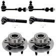 2-Wheel Set Front, Driver and Passenger Side Wheel Hub, 5 Lugs, With Bearing, 4WD, Includes (2) Sway Bar Link, (2) Tie Rod End, and (2) Wheel Hub