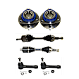 6-Piece Kit Front, Driver and Passenger Side Axle Assembly, includes (2) Axle Assembly, (2) Tie Rod End, and (2) Wheel Hub