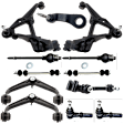 12-Piece Kit Front, Driver and Passenger Side, Upper and Lower Control Arm Includes (4) Control Arm, (1) Idler Arm, (1) Pitman Arm, (2) Sway Bar Link, and (4) Tie Rod End