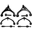 8-Piece Kit Front, Driver and Passenger Side, Upper and Lower Control Arm, includes (4) Control Arm, (2) Sway Bar Link, and (2) Tie Rod End