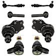 8-Piece Kit Front, Driver and Passenger Side, Upper and Lower Ball Joint, includes (4) Ball Joint, (2) Sway Bar Link, and (2) Tie Rod End