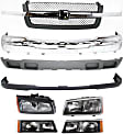2003 Chevrolet Silverado 2500 - 8-Piece Kit Front Bumper, For Models Without Convenience Package, Chrome, Includes (1) Bumper, (1) Bumper Cover, (1) Grille, (2) Headlight, (2) Turn Signal Light, and (1) Valance
