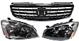 3-Piece Kit Driver and Passenger Side Halogen Headlight, With bulb(s), OE Replacement, Includes (1) Grille Assembly and (2) Headlight
