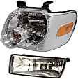 2008 Ford Explorer Sport Trac - 2-Piece Kit Driver Side Halogen Headlight, With bulb(s), OE Replacement,  Includes (1) Fog Light and (1) Headlight