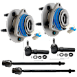 2-Wheel Set Front and Rear Wheel Hub, 5 Lugs, With Bearing, With Sensor, FWD, Includes (4) Tie Rod End and (2) Wheel Hub
