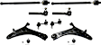 8-Piece Kit Front, Driver and Passenger Side, Inner and Outer, Lower Control Arm, includes (2) Control Arm, (2) Sway Bar Link, and (4) Tie Rod End