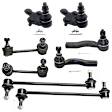 8-Piece Kit Front and Rear, Driver and Passenger Side, Lower, Outer Ball Joint, includes (2) Ball Joint, (2) Sway Bar Link, and (2) Tie Rod End