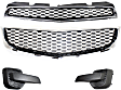4-Piece Kit Front Bumper Grille, Chrome Shell w/ Black Insert, Includes (1) Bumper Grille, (2) Fog Light Cover, and (1) Grille