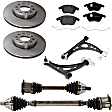 7-Piece Kit Front, Driver and Passenger Side Axle Assembly - New 7-Piece Kit, 2.0L, 4Cyl, Includes (1) Brake Pad Set, (2) Brake Disc, (2) Control Arm and (2) Axle Assembly