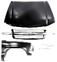 5-Piece Kit, Front, Passenger Side Fender, Includes (1) Fender, (1) Grille, (2) Grille Trim, and (1) Hood