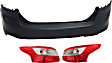 2014 Ford Focus - 3-Piece Kit Rear Primed Bumper Cover, Sedan,  Includes (1) Bumper Cover and (2) Tail Light