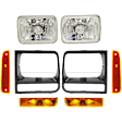 7-Piece Kit Driver and Passenger Side Halogen Headlight, With bulb(s), Clear Lens, Includes (1) Headlight, (2) Headlight Door, (2) Turn Signal Light and (2) Side Marker